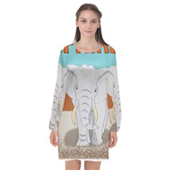 Africa Elephant Animals Animal Long Sleeve Chiffon Shift Dress  by Sudhe