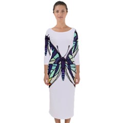 A Colorful Butterfly Quarter Sleeve Midi Bodycon Dress by Sudhe