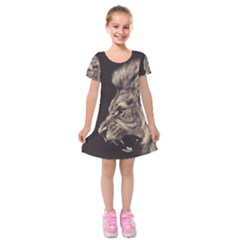 Angry Male Lion Kids  Short Sleeve Velvet Dress by Sudhe