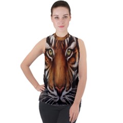 The Tiger Face Mock Neck Chiffon Sleeveless Top by Sudhe