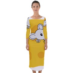 Rat Mouse Cheese Animal Mammal Quarter Sleeve Midi Bodycon Dress by Sudhe