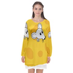 Rat Mouse Cheese Animal Mammal Long Sleeve Chiffon Shift Dress  by Sudhe