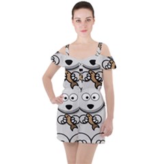 Bear Polar Bear Arctic Fish Mammal Ruffle Cut Out Chiffon Playsuit by Sudhe