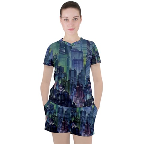 City Night Landmark Women s Tee And Shorts Set by Sudhe