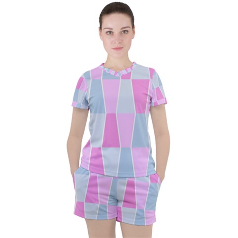 Geometric Pattern Design Pastels Women s Tee And Shorts Set by Sudhe