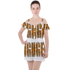 Tiger Bstract Animal Art Pattern Skin Ruffle Cut Out Chiffon Playsuit by Sudhe