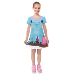 Pig Animal Love Kids  Short Sleeve Velvet Dress by Sudhe