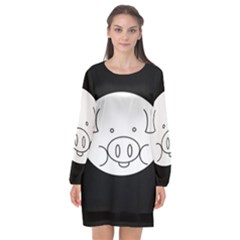 Pig Logo Long Sleeve Chiffon Shift Dress  by Sudhe