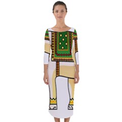 Elephant Indian Animal Design Quarter Sleeve Midi Bodycon Dress by Sudhe