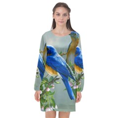 Loving Birds Long Sleeve Chiffon Shift Dress  by Sudhe