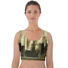 Architecture City House Velvet Crop Top by Sudhe