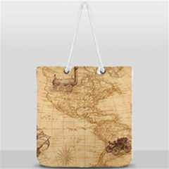 Map Discovery America Ship Train Full Print Rope Handle Tote (large) by Sudhe