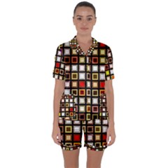 Squares Colorful Texture Modern Art Satin Short Sleeve Pyjamas Set by Sudhe