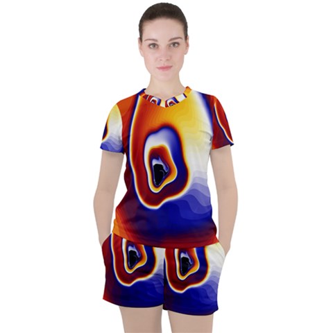 Fractal Art Paint Pattern Texture Women s Tee And Shorts Set by Sudhe