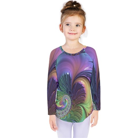 Fractal Artwork Art Swirl Vortex Kids  Long Sleeve Tee by Sudhe