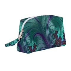 Fractal Turquoise Feather Swirl Wristlet Pouch Bag (medium) by Sudhe