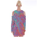 Fractal Bright Fantasy Design Velvet Long Sleeve Shoulder Cutout Dress View2