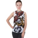 Transparent Background Bird Mock Neck Chiffon Sleeveless Top View1