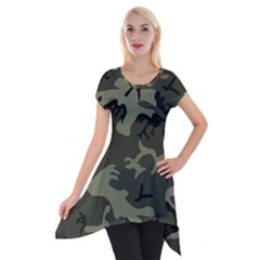 Camo Dark Green Short Sleeve Side Drop Tunic by retrotoomoderndesigns