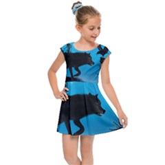 Awesome Black Wolf With Crow And Spider Kids  Cap Sleeve Dress by FantasyWorld7