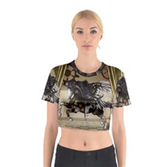 Awesome Steampunk Unicorn With Wings Cotton Crop Top by FantasyWorld7