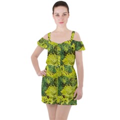 Garden Of The Phoenix Ruffle Cut Out Chiffon Playsuit by Riverwoman