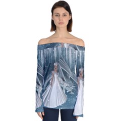 Wonderful Girl With Ice Dragon Off Shoulder Long Sleeve Top by FantasyWorld7