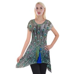 Peacock Bird Animal Feather Short Sleeve Side Drop Tunic by Pakrebo