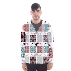 Mint Black Coral Heart Paisley Hooded Windbreaker (men) by Pakrebo