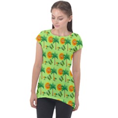 Holiday Tropical Smiley Face Palm Cap Sleeve High Low Top by Pakrebo