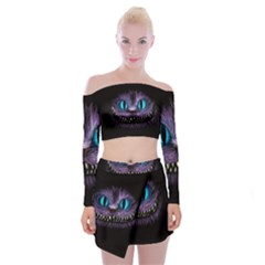 Cheshire Cat Animation Off Shoulder Top With Mini Skirt Set by Sudhe