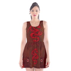 Awesome Chinese Dragon, Red Colors Scoop Neck Skater Dress by FantasyWorld7