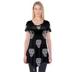 Creepy Zombies Motif Pattern Illustration Short Sleeve Tunic  by dflcprintsclothing