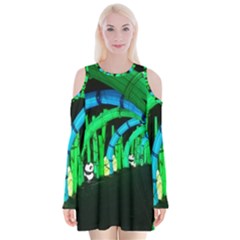 Dragon Lights Panda Velvet Long Sleeve Shoulder Cutout Dress by Riverwoman