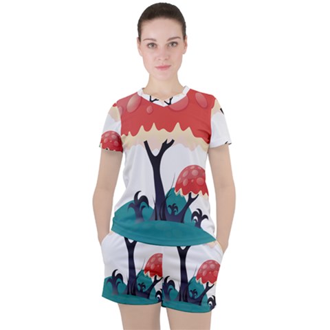 Tree Art Trunk Artwork Cartoon Women s Tee And Shorts Set by Sudhe