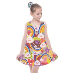 Rainbow Vintage Retro Style Kids Rainbow Vintage Retro Style Kid Funny Pattern With 80s Clouds Kids  Summer Dress by genx