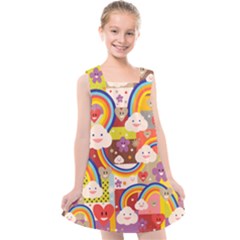 Rainbow Vintage Retro Style Kids Rainbow Vintage Retro Style Kid Funny Pattern With 80s Clouds Kids  Cross Back Dress by genx