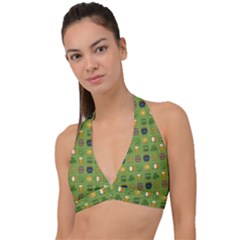 St Patricks Day Pattern Halter Plunge Bikini Top by Valentinaart