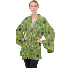 St Patricks Day Pattern Velvet Kimono Robe by Valentinaart