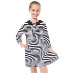 Retro Psychedelic Waves Pattern 80s Black And White Kids  Quarter Sleeve Shirt Dress by genx