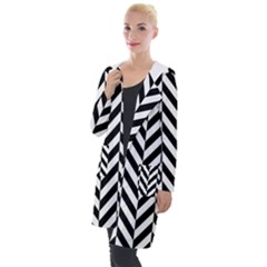 Black And White Herringbone Hooded Pocket Cardigan by retrotoomoderndesigns