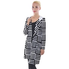 Black And White Basket Weave Hooded Pocket Cardigan by retrotoomoderndesigns