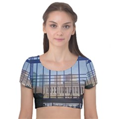 Ohio Statehouse Velvet Short Sleeve Crop Top  by Riverwoman