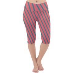 Living Coral Diagonal Stripes Lightweight Velour Cropped Yoga Leggings by LoolyElzayat