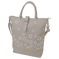 White Daisies Flower Pattern On Vintage Pastel Beige Background Retro Style Buckle Top Tote Bag by genx