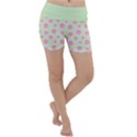 Roses flowers pink and pastel lime green pattern with retro dots Lightweight Velour Yoga Shorts View1