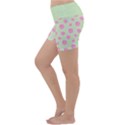 Roses flowers pink and pastel lime green pattern with retro dots Lightweight Velour Yoga Shorts View2