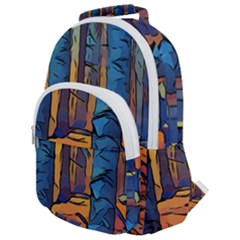 Woods Trees Abstract Scene Forest Rounded Multi Pocket Backpack by Pakrebo