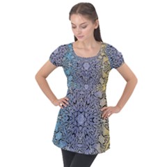 Tile Design Art Mosaic Pattern Puff Sleeve Tunic Top by Pakrebo