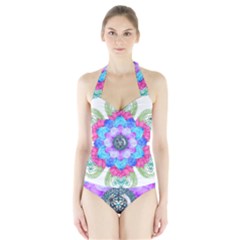 Lotus Flower Bird Metatron S Cube Halter Swimsuit by Pakrebo